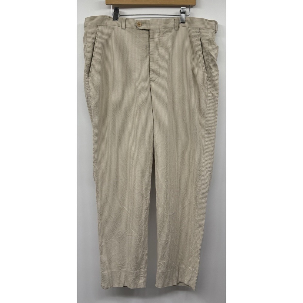 Armani Collezioni Seersucker Tan White Striped Men's Pants SZ 36 x 28 Made Italy